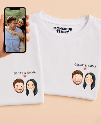 T-Shirt für Männer Paar, das von Ihrem Foto aus gezeichnet wurde - Geschenke für Paare, Hochzeit, Geschenke Paar Frau, Geschenke Paar Mann