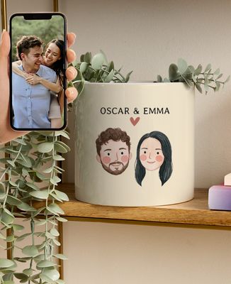 Blumentopf Paar, das von Ihrem Foto aus gezeichnet wurde - Geschenke für Paare, Hochzeit, Geschenke Paar Frau, Geschenke Paar Mann