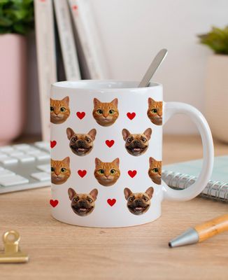 Mug 3D animal head and colorful hearts - Animals