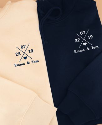 Hoodie per lui Data personalizzata ricamata a croce - Regali per coppie, Regali per le coppie, Regali per le coppie