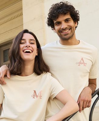 Men's T-Shirt Initial and first name embroidered on the heart - Couple gifts, Woman Couple Gifts, Gifts for Couples