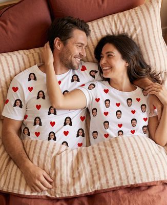 Pyjamas Colorful faces and hearts - Unisex - Couple gifts, Woman Couple Gifts, Gifts for Couples