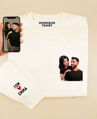 Sweatshirt homme Couple 3D coeur avec prénoms sur la manche - Cadeaux Couple, Cadeaux Couple Femme, Cadeaux Couple Homme