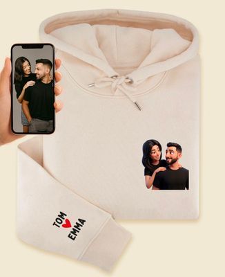 Hoodie homme Couple 3D coeur avec prénoms sur la manche - Cadeaux Couple, Cadeaux Couple Femme, Cadeaux Couple Homme