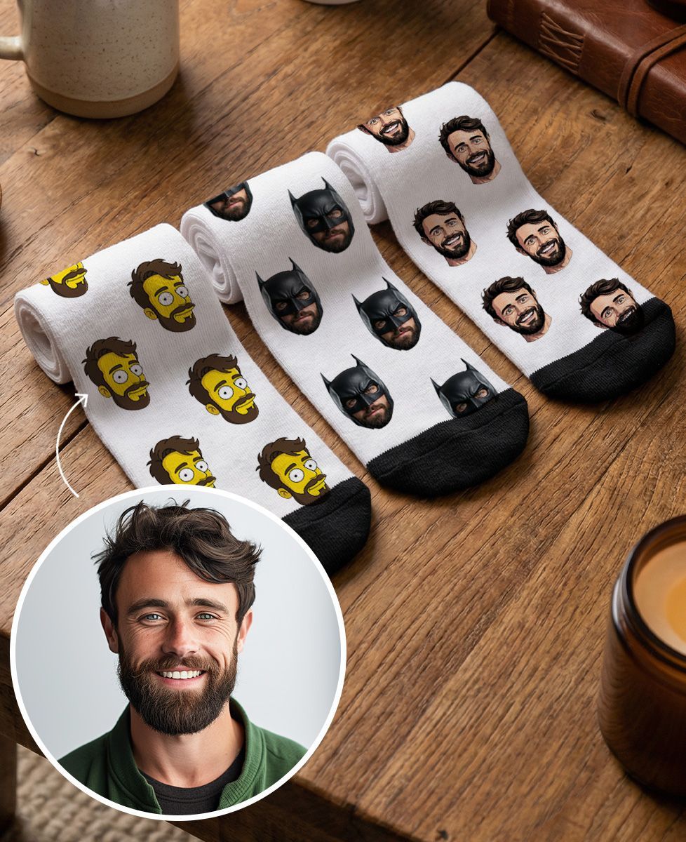 Chaussettes Personnalisées Photo & Texte – Cadeau Fun Visage Imprimé Pour Hommes, Femmes, Fête Des Mères 2025