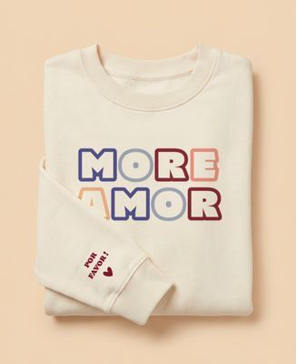 Men's sweatshirt Personalized multicolored text and first names on sweatshirt sleeve - Mom's gifts, Couple gifts, Woman Couple Gifts