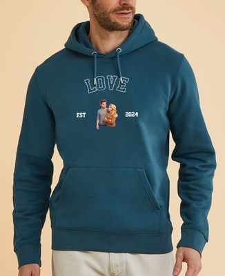 Men's hoodie Couple illustrated by AI with date and personalized text - Couple gifts, Woman Couple Gifts, Gifts for Couples