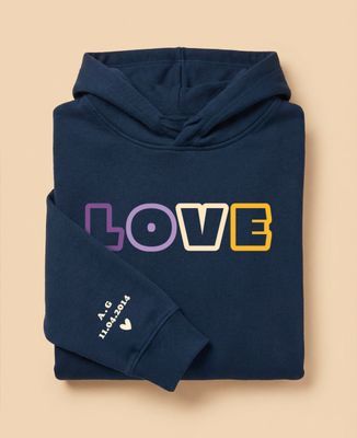Women's Hoodie Personalized multicolored text and first names on sweatshirt sleeve - Mom's gifts, Couple gifts, Woman Couple Gifts