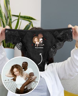 Culotte tanga Couple illustré galipettes depuis votre photo - Cadeaux Couple, Cadeaux Couple Femme, Cadeaux Couple Homme