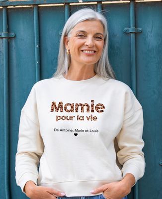Sweatshirt femme Mamie Texte Léopard Personnalisé avec Prénoms - Cadeaux Mamie