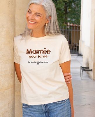 T-shirt femme Mamie Texte Léopard Personnalisé avec Prénoms - Cadeaux Mamie