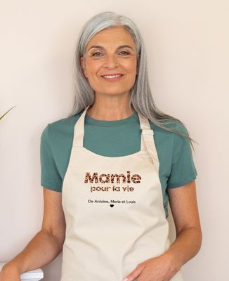 Tablier à poche Mamie Texte Léopard Personnalisé avec Prénoms - Cadeaux Mamie
