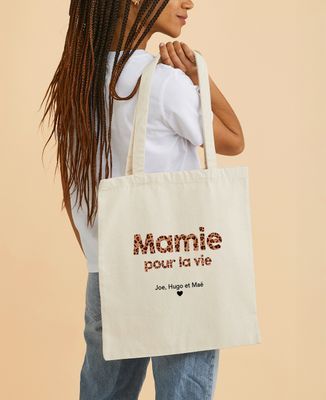 Tote bag Mamie Texte Léopard Personnalisé avec Prénoms - Cadeaux Mamie