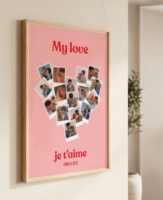 Poster 16 vintage heart-shaped photos - Mom's gifts, Grandma's gifts, Couple gifts, Woman Couple Gifts