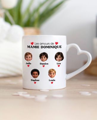 Mug Les amours de Mamie et visages en 3D - Cadeaux Maman, Cadeaux Mamie