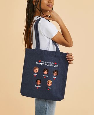 Tote bag Les amours de Mamie et visages en 3D - Cadeaux Maman, Cadeaux Mamie