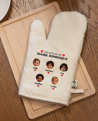 Gant de cuisine Les amours de Mamie et visages en 3D - Cadeaux Maman, Cadeaux Mamie