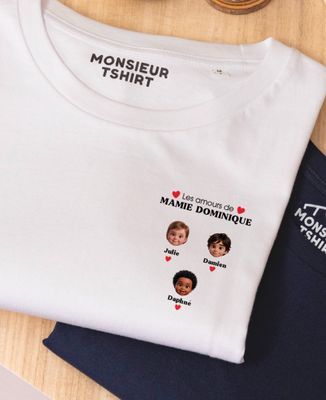 T-shirt femme Les amours de Mamie et visages en 3D - Cadeaux Maman, Cadeaux Mamie