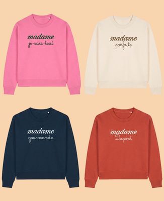 Sweatshirt femme Madame et caractère brodé personnalisé - Cadeaux Maman, Cadeaux Mamie