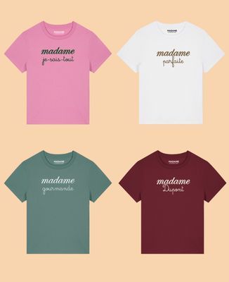 T-shirt femme Madame et caractère brodé personnalisé - Cadeaux Maman, Cadeaux Mamie