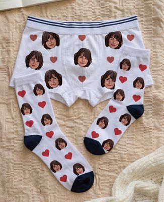 Box Printed Boxer Duo and Personalized Face and Picto Socks - Bachelor/Bachelorette party & Wedding, Couple gifts, EVJF