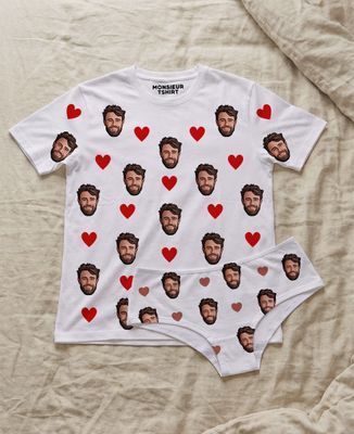 Box Duo T-shirt Face and colored hearts and printed panties Face and personalized picto
