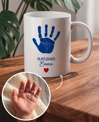 Mug Personalized foot or hand impression of your child - Gifts for Dad, Mom's gifts, Papy's gift, Grandma's gifts