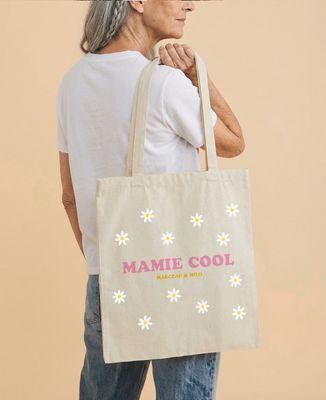 Tote bag Mamie cool fleuri et prénom des enfants - Cadeaux Mamie