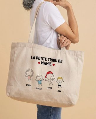 Maxi tote bag La petite tribu de Mamie depuis vos photos - Cadeaux Mamie