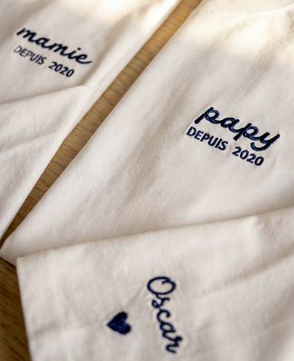 Papy depuis date brodé sur le coeur et prénoms sur la manche