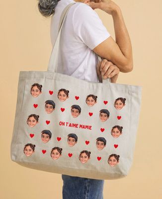 Maxi tote bag Visage des enfants et coeur coloré personnalisé