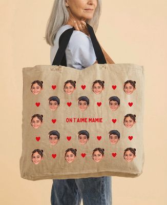 Sac XXL Visage des enfants et coeur coloré personnalisé