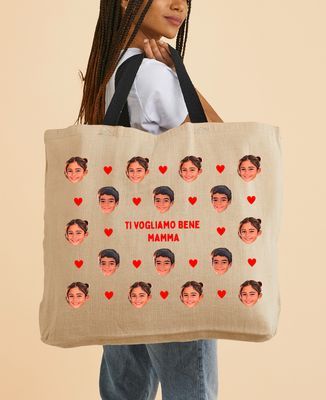 Borsa XXL Volti di bambini e cuori colorati personalizzati