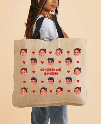 XXL tas Kindergezichtjes en gepersonaliseerde gekleurde hartjes