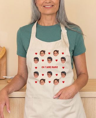 Tablier à poche Visage des enfants et coeur coloré personnalisé