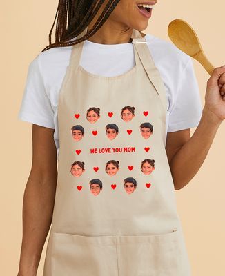 Apron with pocket Children's faces and colorful personalized hearts