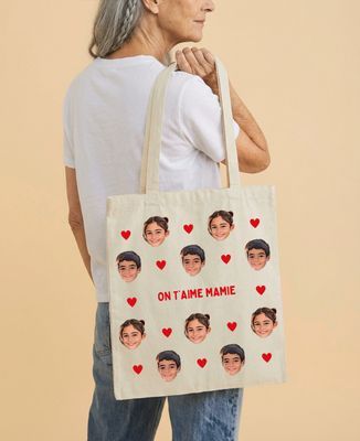 Tote bag Visage des enfants et coeur coloré personnalisé