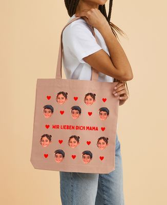 Tote Bag Gesichter von Kindern und personalisiertes buntes Herz