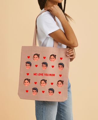 Tote bag Children's faces and colorful personalized hearts