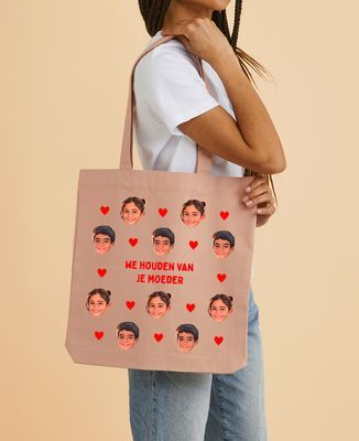 Tote bag Kindergezichtjes en gepersonaliseerde gekleurde hartjes