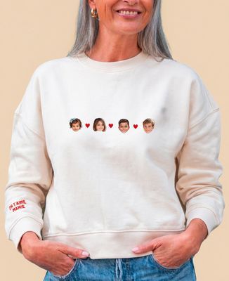 Sweatshirt femme Visage des enfants et coeur coloré personnalisé