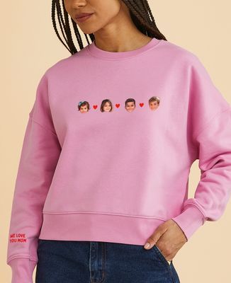 Women's sweatshirt Children's faces and colorful personalized hearts