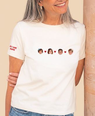 T-shirt femme Visage des enfants et coeur coloré personnalisé
