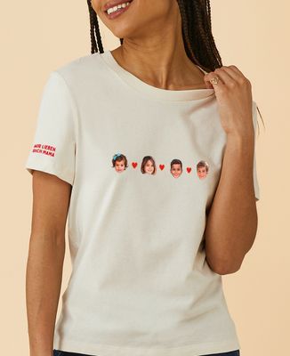 T-Shirt Frau Gesichter von Kindern und personalisiertes buntes Herz
