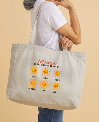 Maxi tote bag Mamie et ses rayons de soleils personnalisé - Cadeaux Mamie