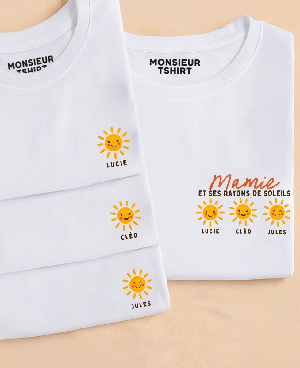 Coffret Duo T-shirts Mamie et ses rayons de soleils personnalisés