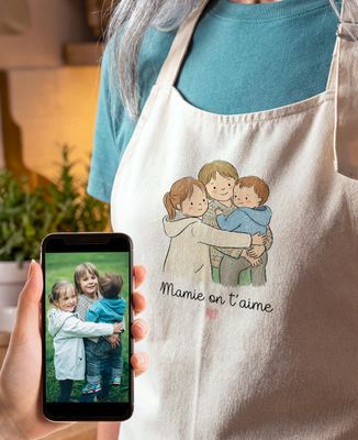 Tablier à poche Mes petits-enfants illustré crayonné - Cadeaux Papy, Cadeaux Mamie