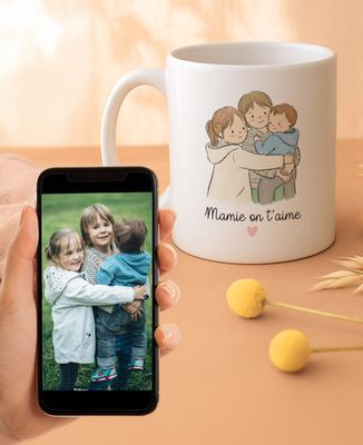 Mug Mes petits-enfants illustré crayonné - Cadeaux Papy, Cadeaux Mamie