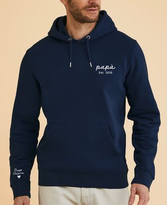 Hoodie per lui Papà dalla data ricamata sul cuore e nomi sulla manica - Regali per papà, Regali per la mamma