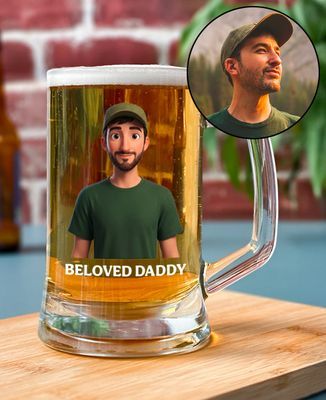 Beer mug Portrait and first name 3D animation film - Gifts for Dad, Aperitif, Papy's gift, Gifts for Couples